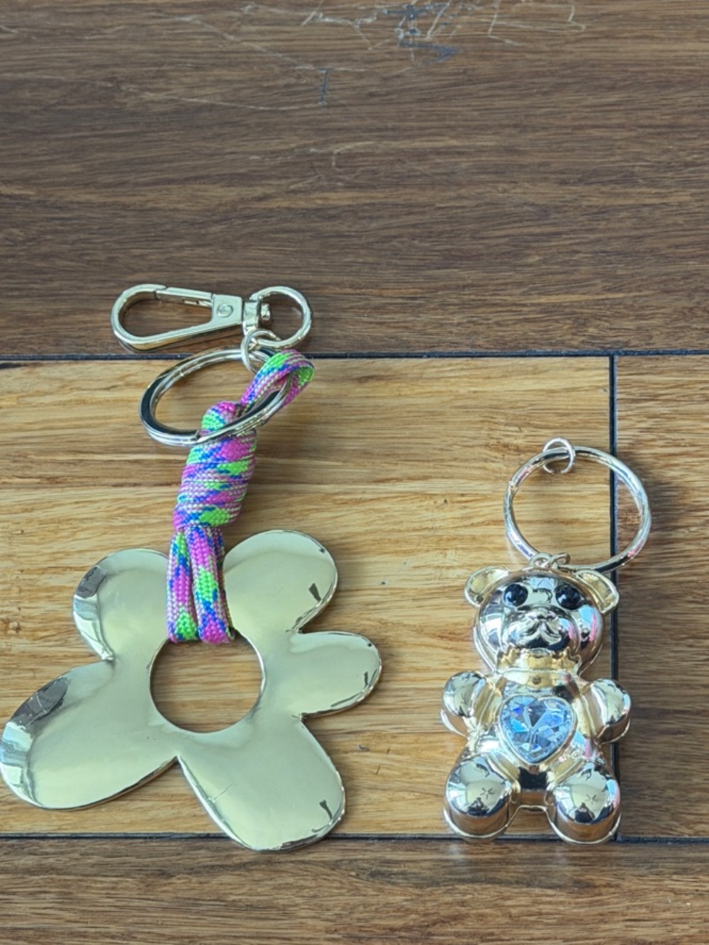 Bundle Gold Flower and Teddy Keychain Duo - Shiny Gold Accent